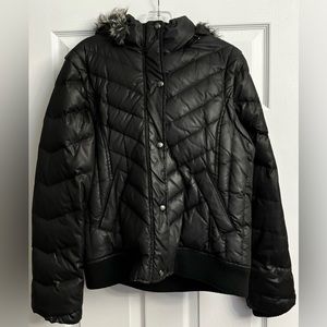 Guess 2 In 1 Puffer Coat/Vest Black W/Faux Fur on Hood Size Small